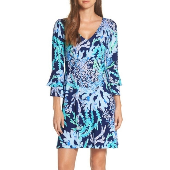 Lilly Pulitzer Raina Dress Deep Indigo Swish Sway Green Navy White Knee Purple S - Picture 2 of 16